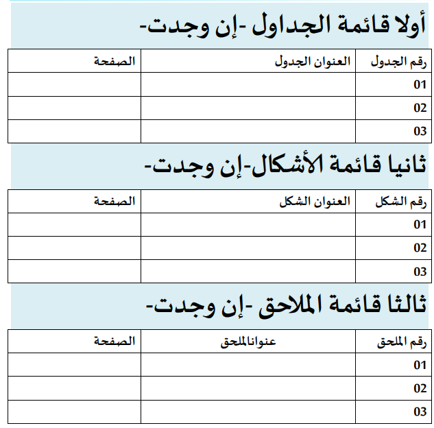 جداول تقرير التربص